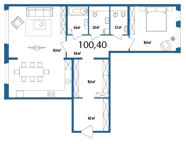 1-комнатная, 100 м² — ЖК Дом на улице Нижне-Каменская