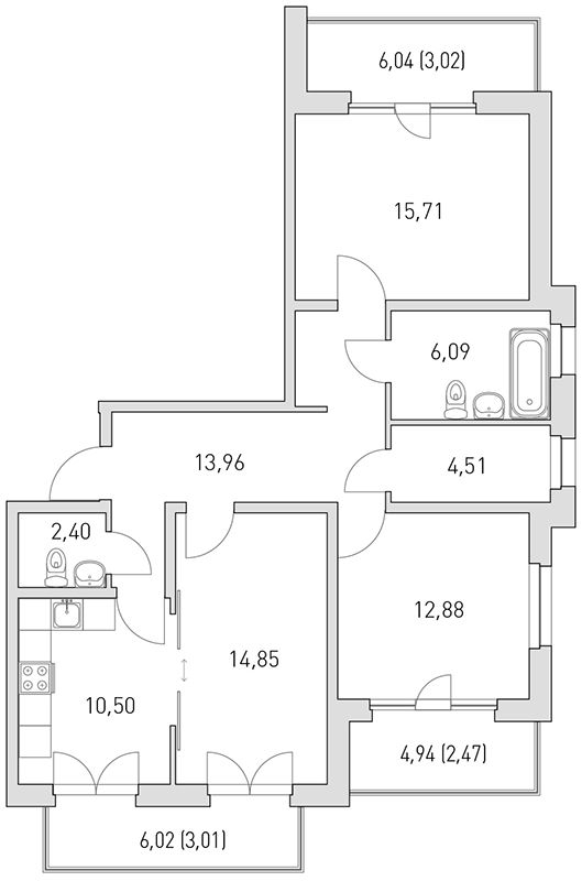 3-комнатная, 89 м² — ЖК ЖК Горки Парк