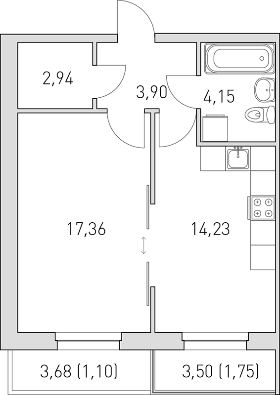 1-комнатная, 45 м² — ЖК ЖК Горки Парк