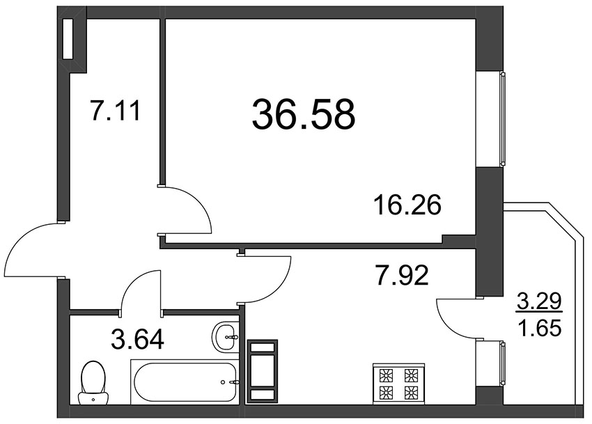 1-комнатная, 37 м² — ЖК ЖК Материк