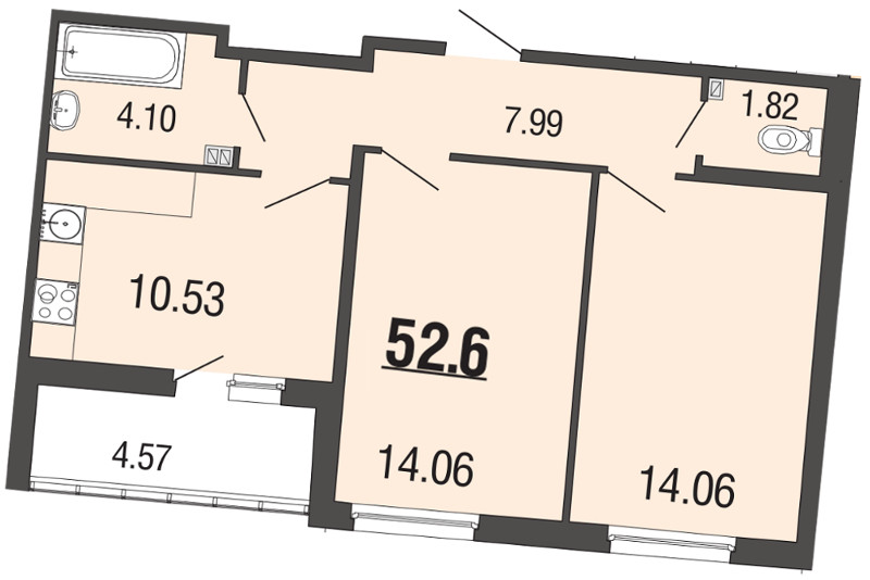2-комнатная, 53 м² — ЖК ЖК ЭкоСити