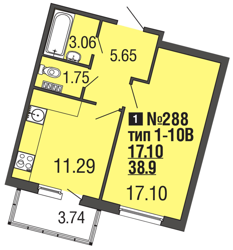 1-комнатная, 39 м² — ЖК ЖК ЭкоСити