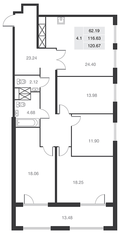 4-комнатная, 122 м² — ЖК ЖК Master на Серебристом бульваре (Мастер)