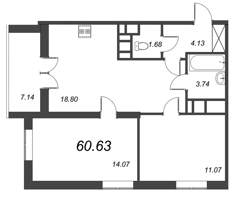 2-комнатная, 61 м² — ЖК ЖК BauHaus (Баухаус)