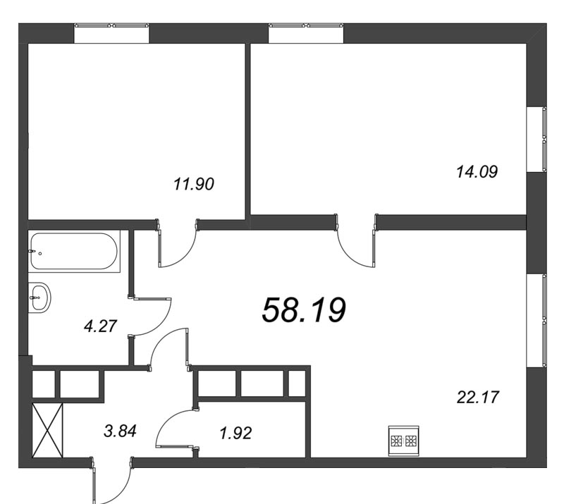2-комнатная, 58 м² — ЖК ЖК BauHaus (Баухаус)