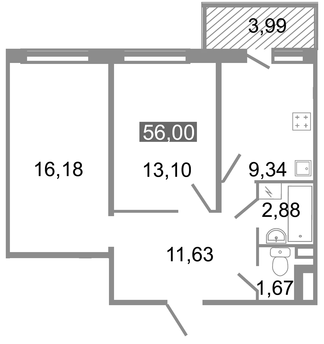 2-комнатная, 57 м² — ЖК ЖК Клёны