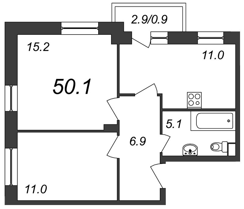 2-комнатная, 50 м² — ЖК ЖК ЗемлЯнино