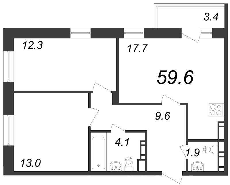 2-комнатная, 60 м² — ЖК ЖК ЗемлЯнино