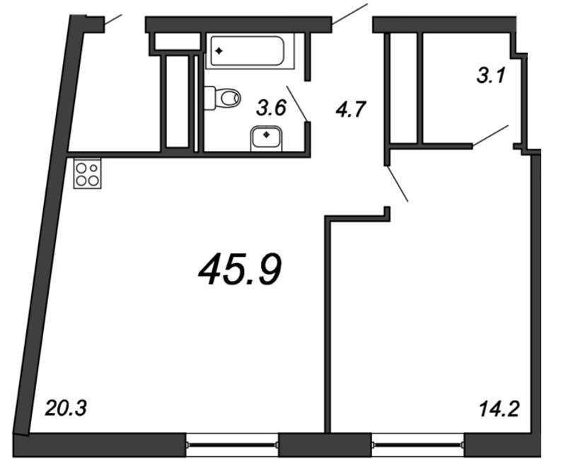 1-комнатная, 46 м² — ЖК Апарт-отель Ye's Marata (Йес Марата)