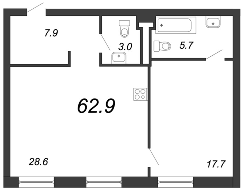 1-комнатная, 63 м² — ЖК Апарт-отель Ye's Marata (Йес Марата)