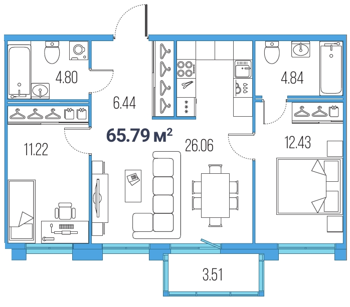 2-комнатная, 66 м² — ЖК ЖК Legenda Героев