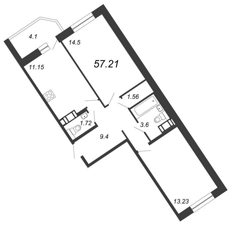 2-комнатная, 57 м² — ЖК ЖК Кудрово