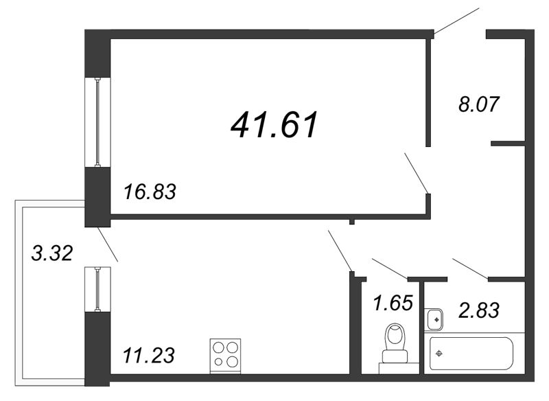 1-комнатная, 42 м² — ЖК ЖК Кудрово