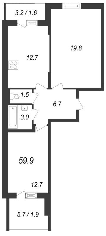 2-комнатная, 60 м² — ЖК ЖК Энфилд