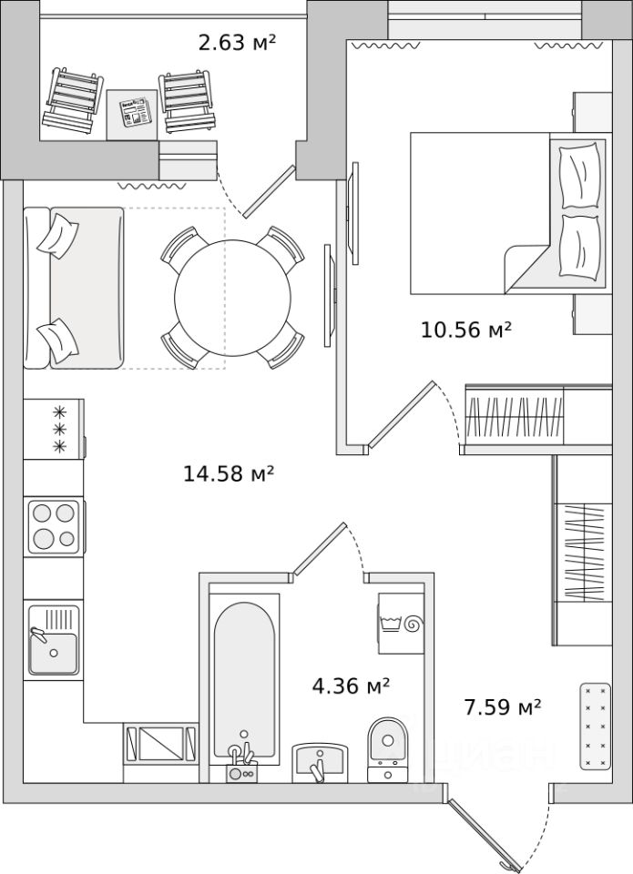 1-комнатная, 39.72 м² — ЖК ЖК Чёрная Речка