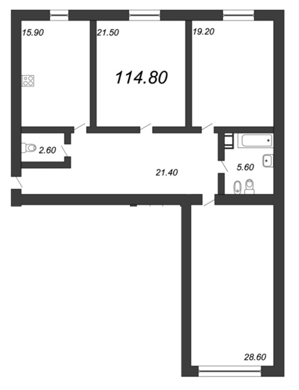 3-комнатная, 115 м² — ЖК ЖК Fusion (Фьюжн)