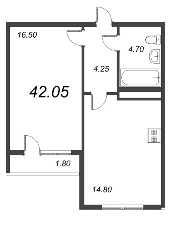 1-комнатная, 42 м² — ЖК ЖК Дом на Космонавтов