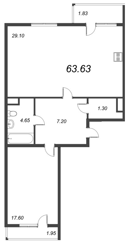 1-комнатная, 64 м² — ЖК ЖК Дом на Космонавтов