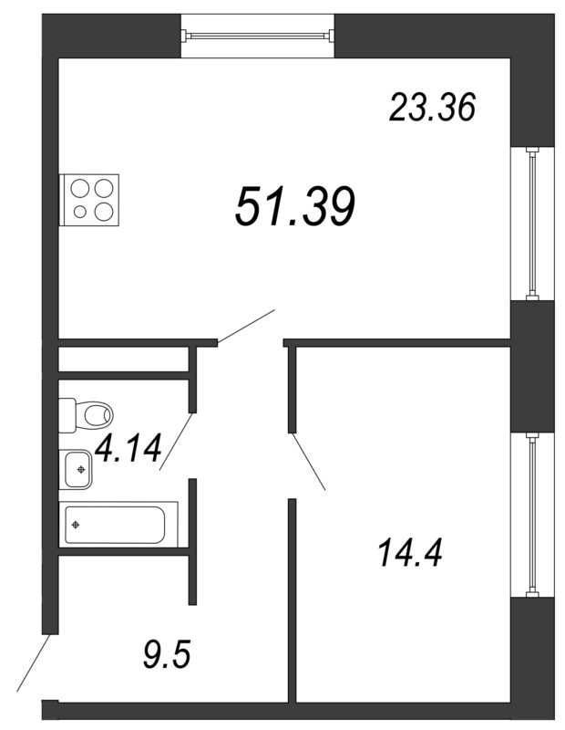 1-комнатная, 51 м² — ЖК Апарт-отель Next (Некст)