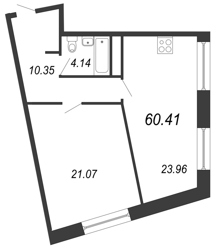 1-комнатная, 60 м² — ЖК Апарт-отель Next (Некст)