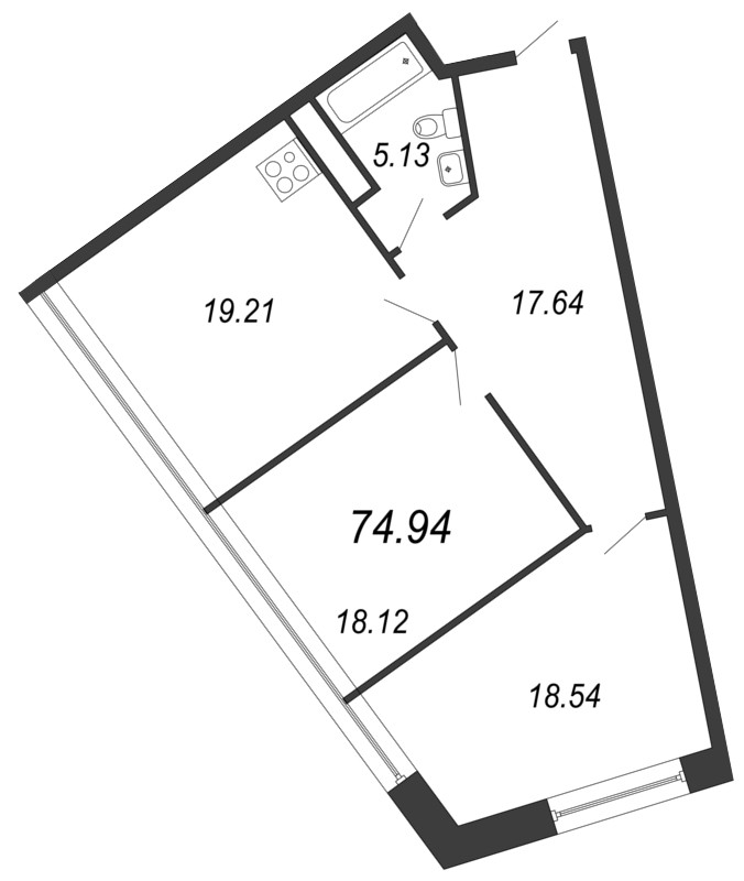 2-комнатная, 75 м² — ЖК Апарт-отель Next (Некст)