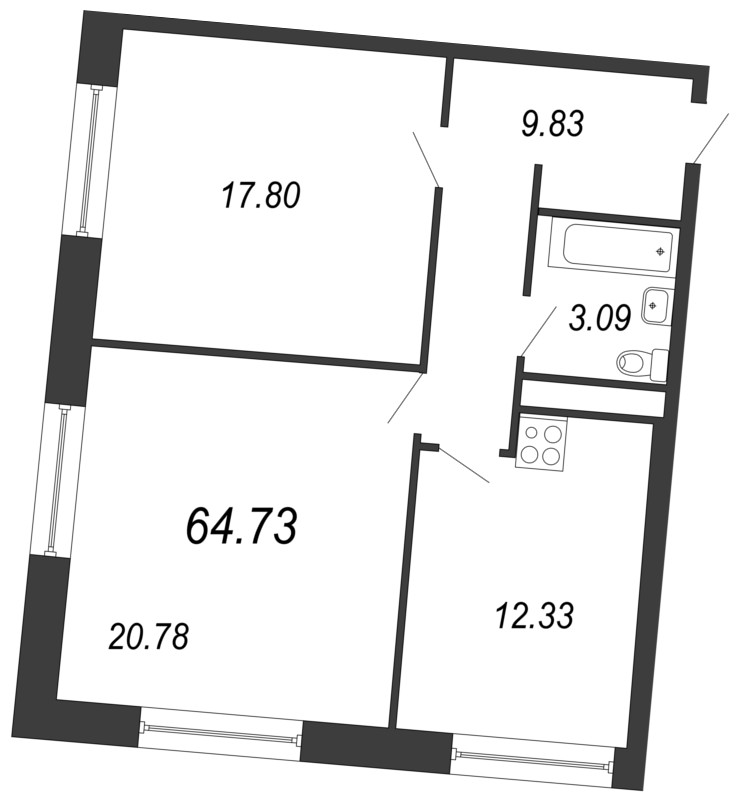 2-комнатная, 65 м² — ЖК Апарт-отель Next (Некст)