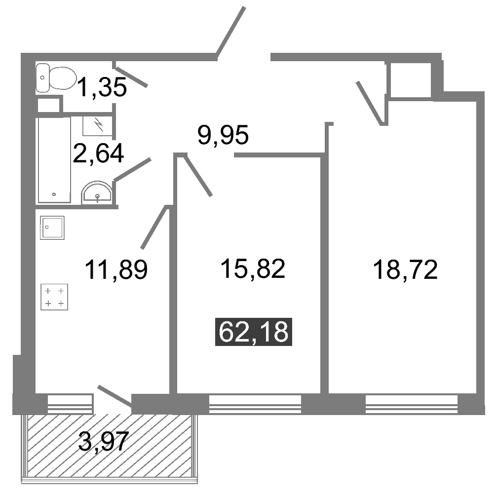 2-комнатная, 62 м² — ЖК ЖК Клёны