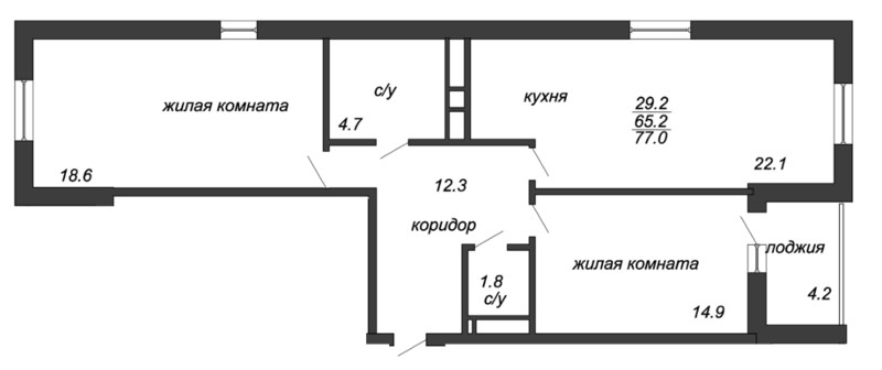 2-комнатная, 77 м² — ЖК ЖК Лайф Лесная