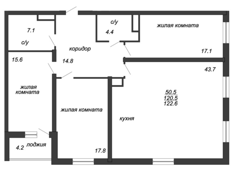 3-комнатная, 123 м² — ЖК ЖК Лайф Лесная