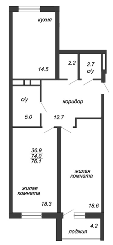2-комнатная, 76 м² — ЖК ЖК Лайф Лесная