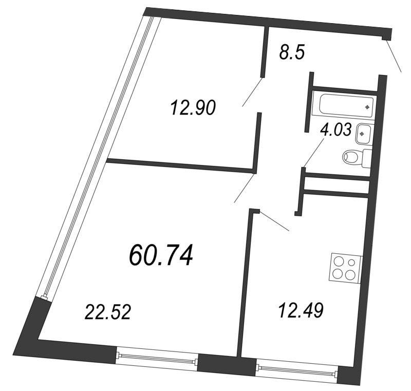 2-комнатная, 61 м² — ЖК Апарт-отель Next (Некст)