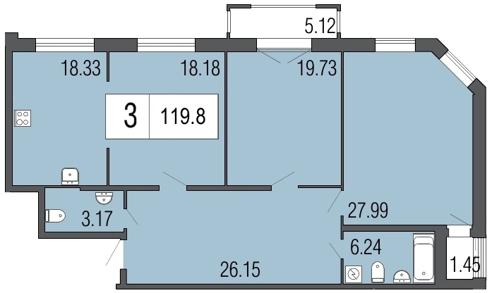3-комнатная, 120 м² — ЖК Дом Биография