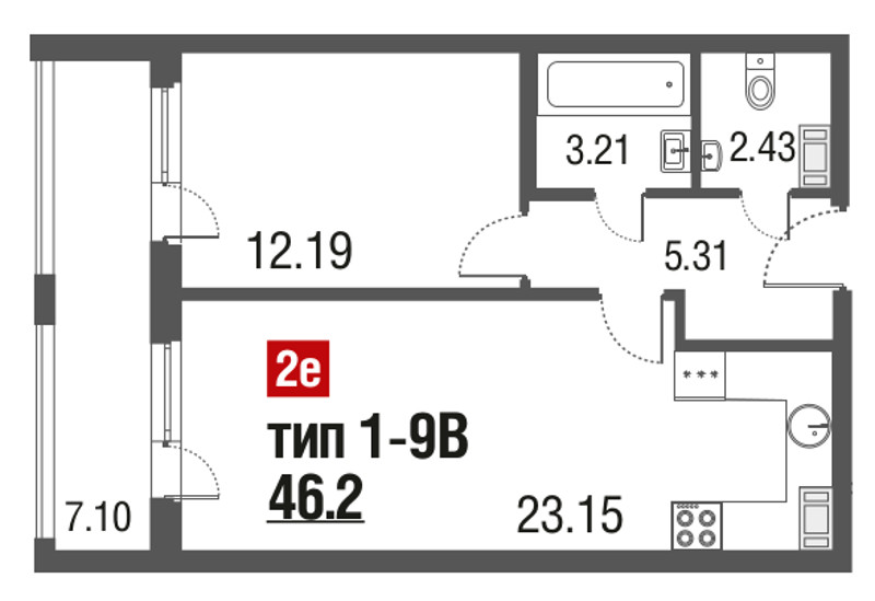 1-комнатная, 46 м² — ЖК Апарт-отель Русские сезоны