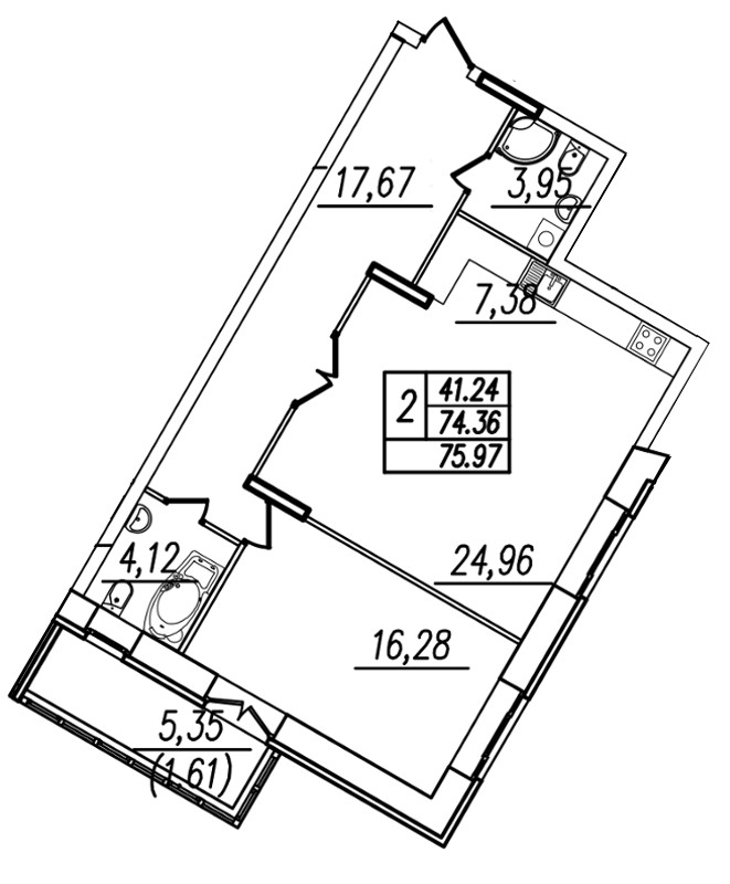 1-комнатная, 77 м² — ЖК ЖК Ostrov (Остров)