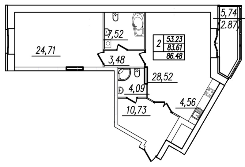 1-комнатная, 87 м² — ЖК ЖК Ostrov (Остров)