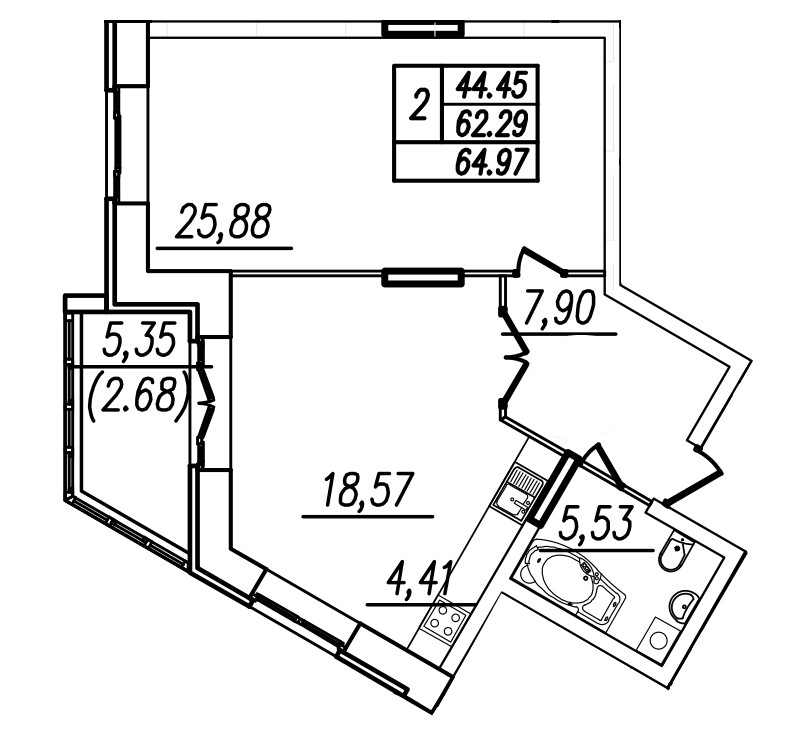 1-комнатная, 66 м² — ЖК ЖК Ostrov (Остров)