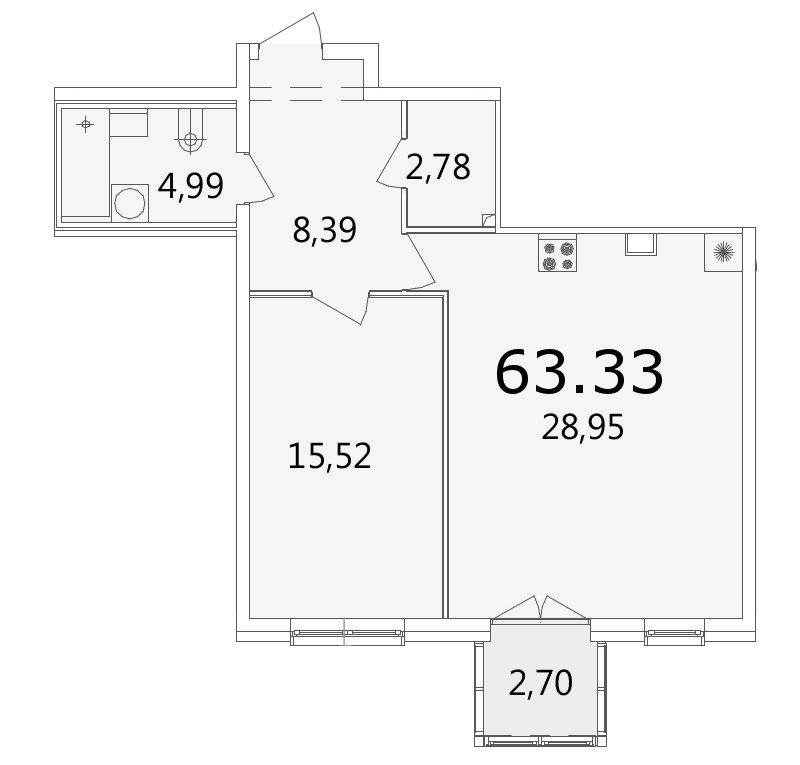 1-комнатная, 64 м² — ЖК Апарт-отель Грани (Апарт-отель Grani)