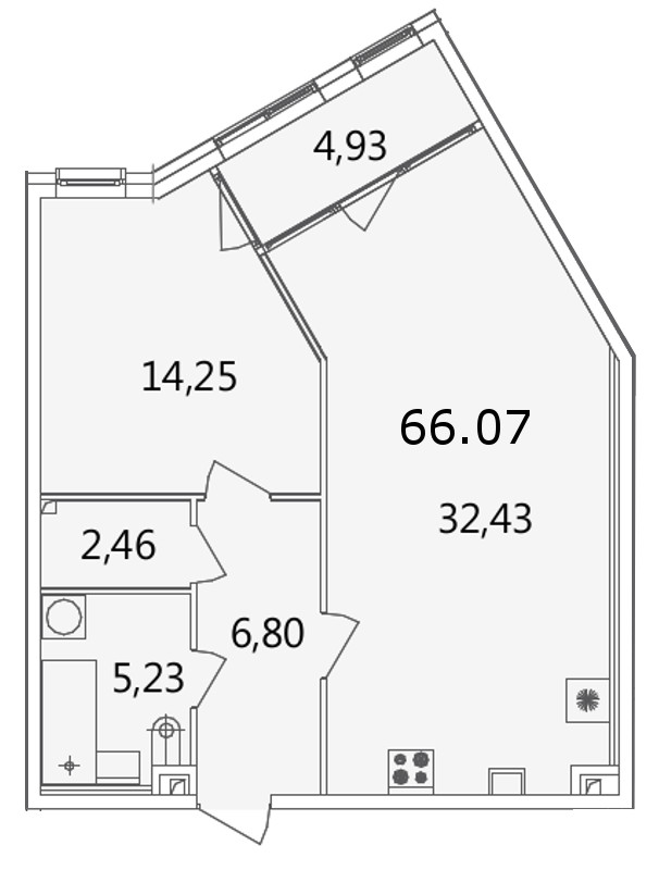 1-комнатная, 66 м² — ЖК Апарт-отель Грани (Апарт-отель Grani)
