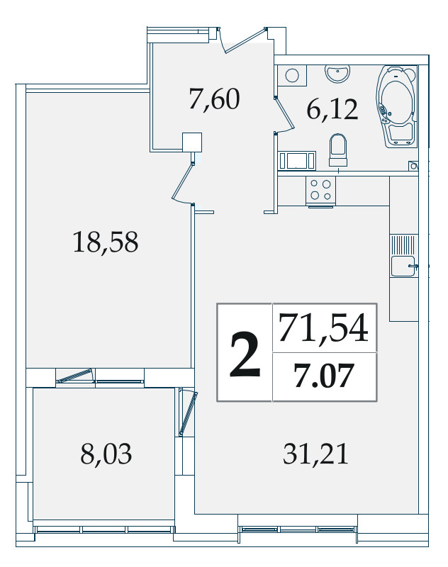1-комнатная, 71 м² — ЖК МФК Аватар (МФК Avatar)