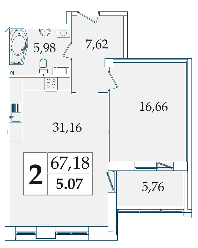 1-комнатная, 67 м² — ЖК МФК Аватар (МФК Avatar)