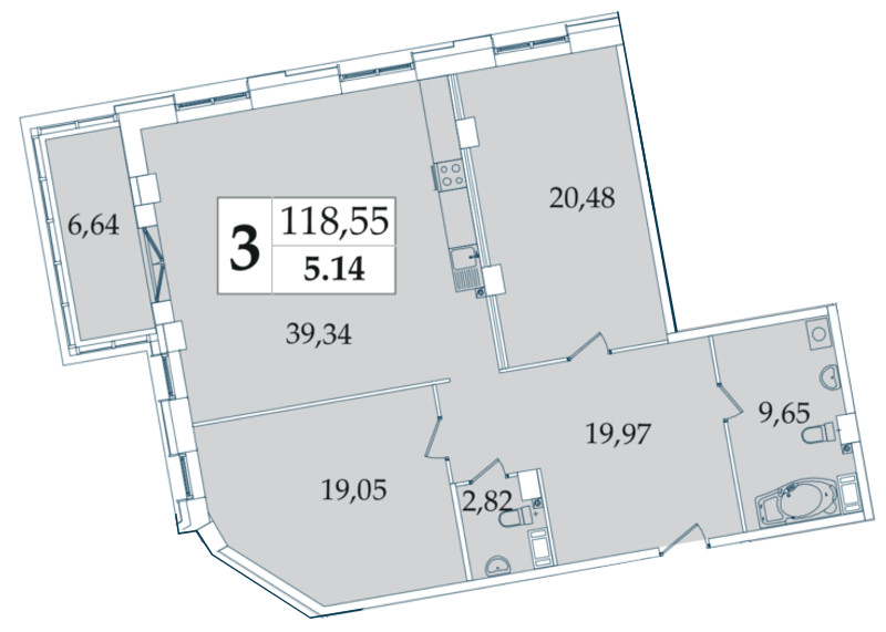 2-комнатная, 119 м² — ЖК МФК Аватар (МФК Avatar)