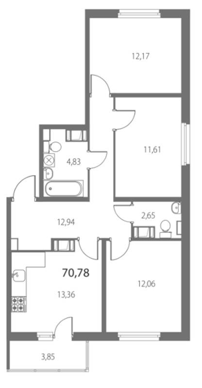 3-комнатная, 71 м² — ЖК ЖК Крылья