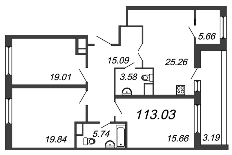 3-комнатная, 113 м² — ЖК ЖК Botanica (Ботаника)