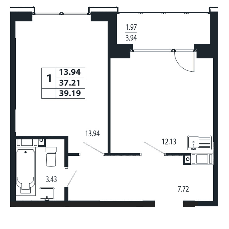 1-комнатная, 39 м² — ЖК ЖК Лиговский сити - Второй квартал (Ligovsky City)