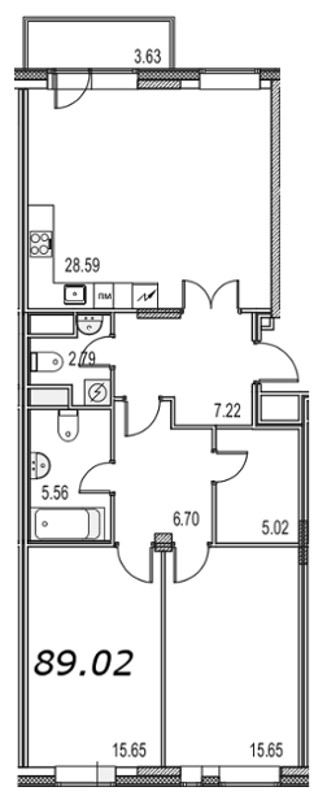 2-комнатная, 89 м² — ЖК Апарт-отель Ye's Marata (Йес Марата)