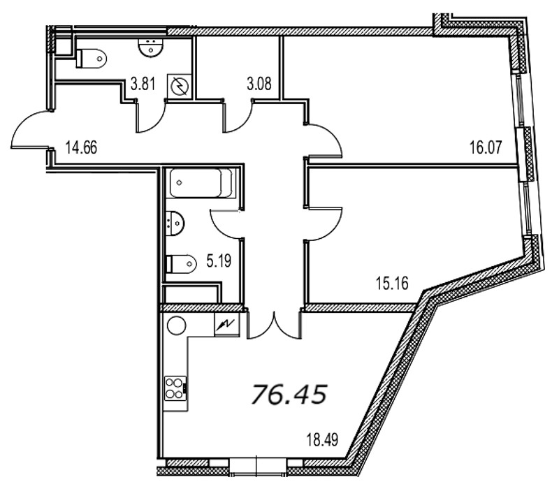 2-комнатная, 77 м² — ЖК Апарт-отель Ye's Marata (Йес Марата)