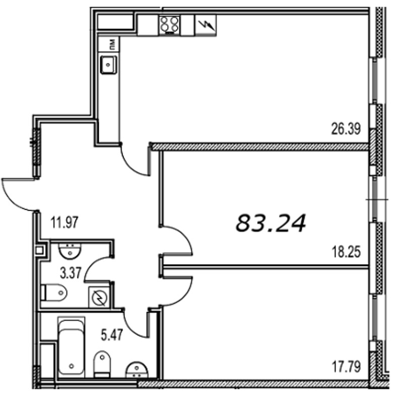 2-комнатная, 86 м² — ЖК Апарт-отель Ye's Marata (Йес Марата)