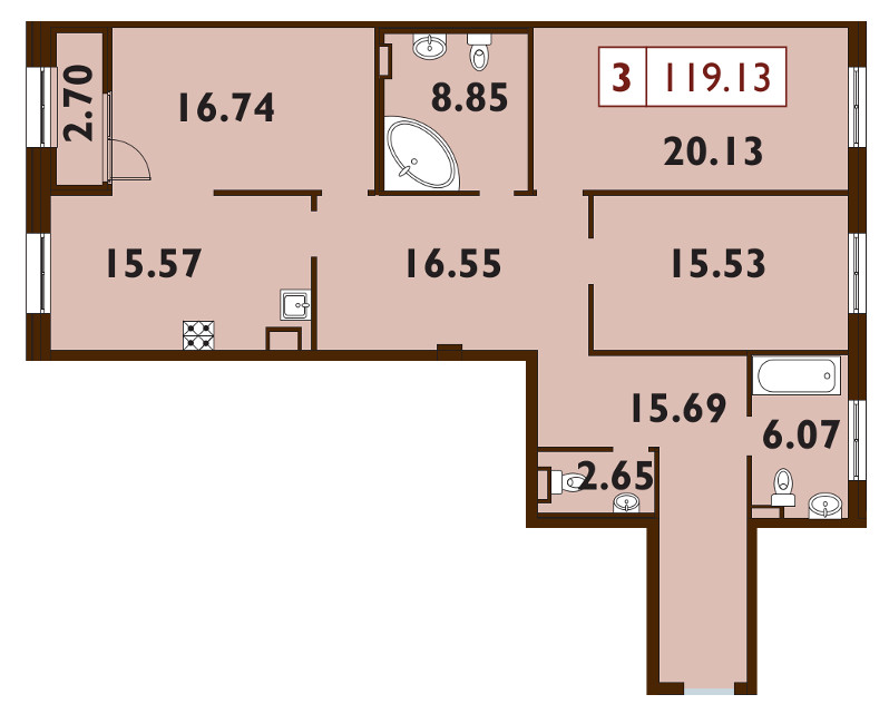 3-комнатная, 119 м² — ЖК ЖК Neva Haus (Нева Хаус)