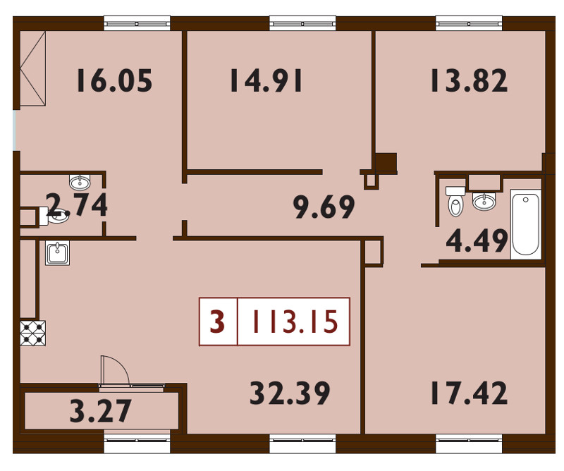 3-комнатная, 113 м² — ЖК ЖК Neva Haus (Нева Хаус)