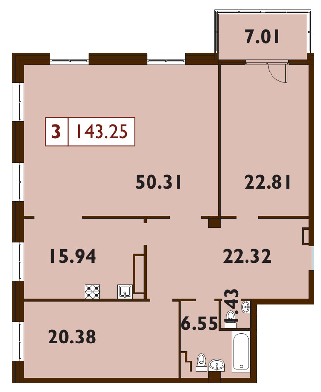 3-комнатная, 143 м² — ЖК ЖК Neva Haus (Нева Хаус)